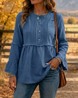 Blouse Effen Kleur Ronde Hals