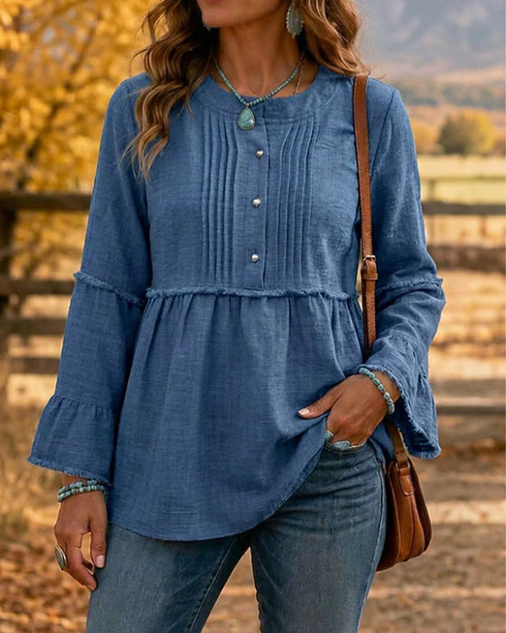 Blouse Effen Kleur Ronde Hals