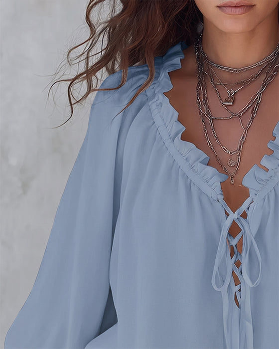 Blouse V-hals Vetersluiting