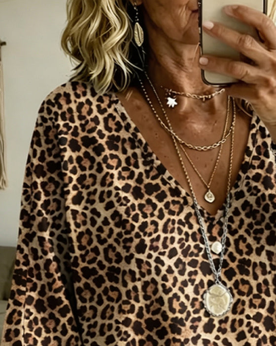 Blouse V-Hals Luipaard Casual