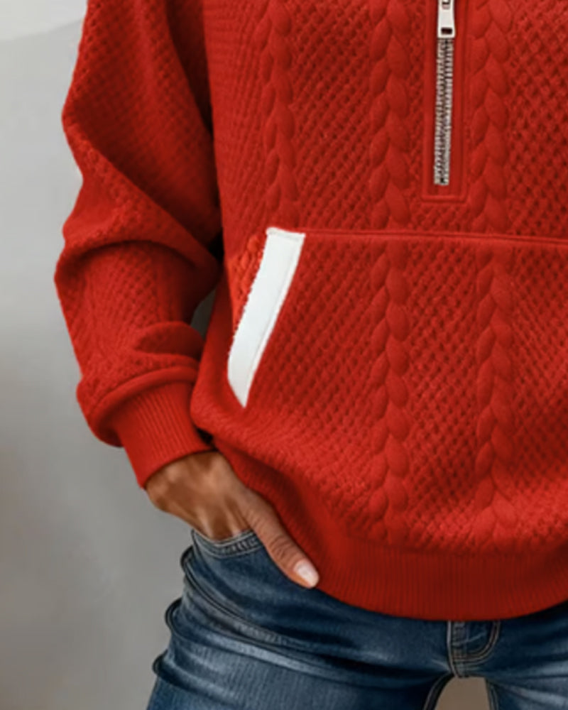 Hoodie Met Halve Kraag, Colourblocking En Een Zak