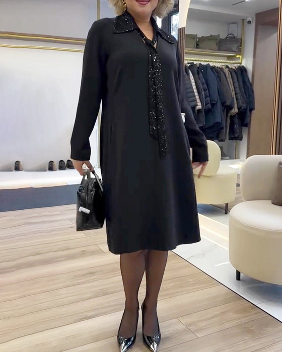 Jurk Langmouwen Met Kraag Van Patchwork