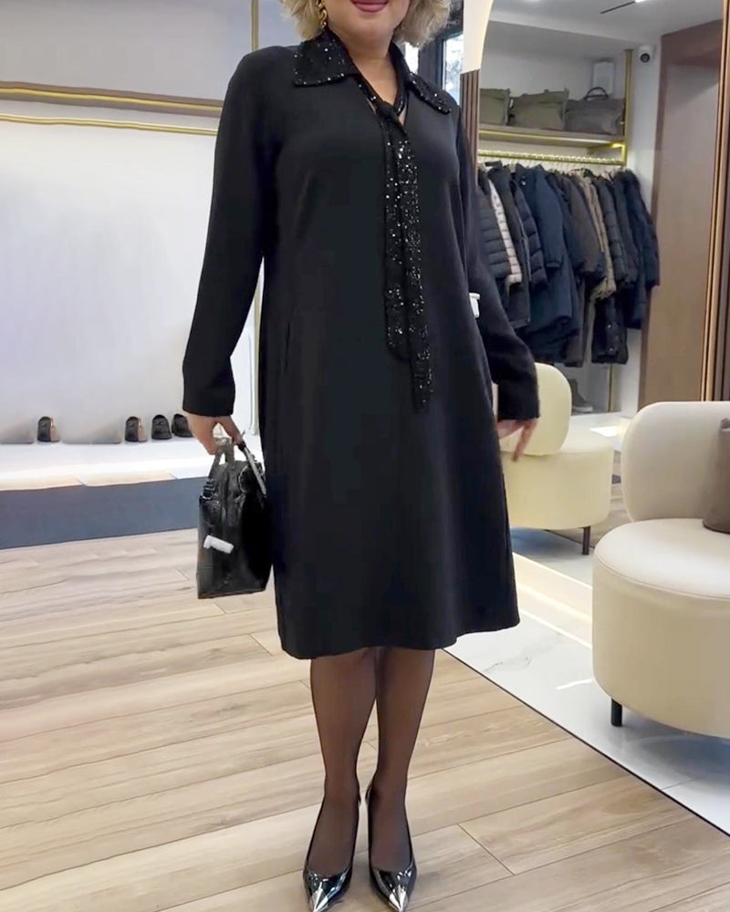 Jurk Langmouwen Met Kraag Van Patchwork