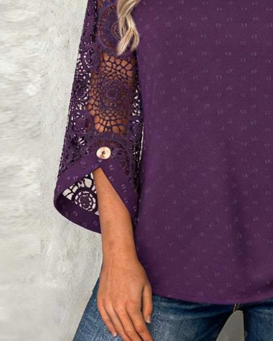 Effen Gehaakte Blouse Met Patchworkdetails