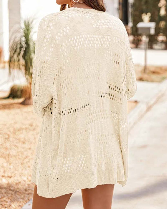Cardigan Effen Kleur Uitgehold Casual
