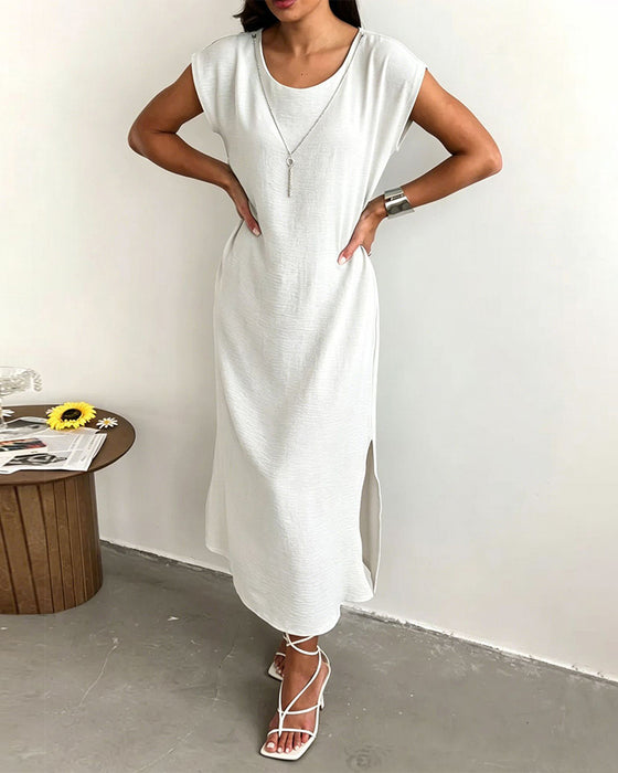 Jurk Midi Lengte Split Los