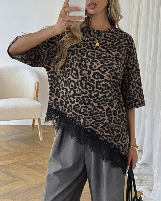 Blouse Asymmetrisch Kant Samengevoegde Zoom Korte Mouw