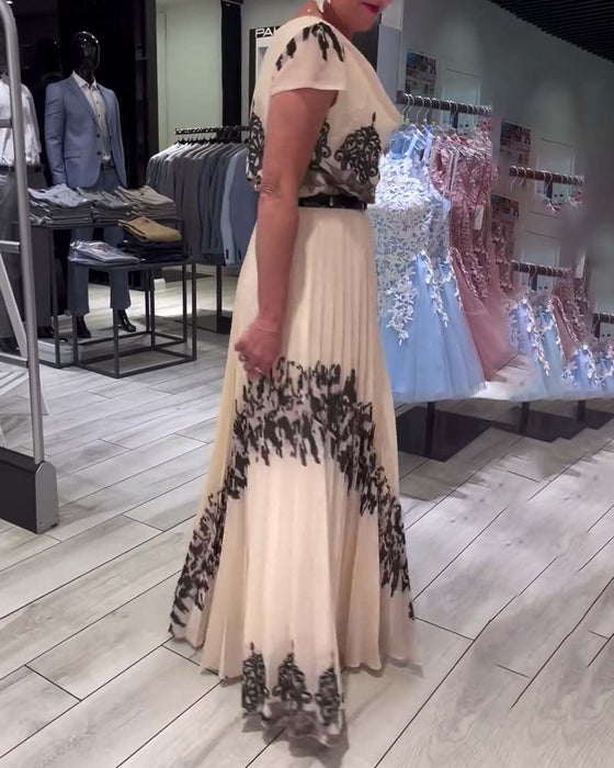 Vintage geplooide elegante jurk met print