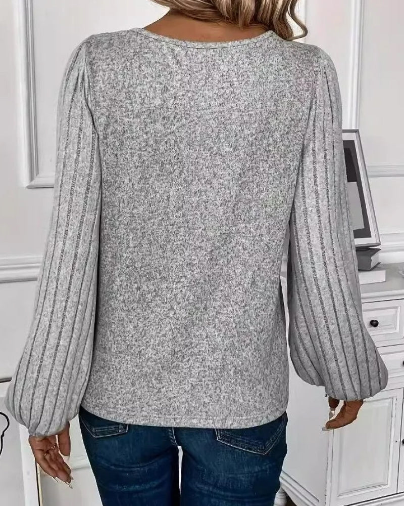 T-shirt casual met kantafwerking effen kleur