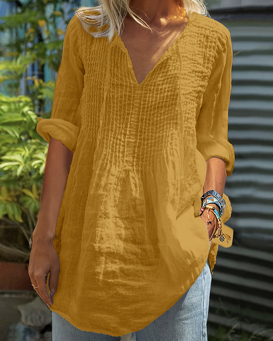 Blouse V-Hals Trekkoord Effen