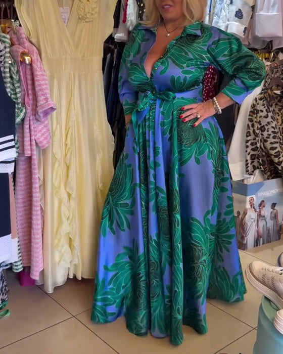 Jurk Lange Mouw V-Hals Taille Swing