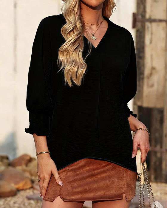 Blouse V-Hals Loose Fit 3/4-Mouw