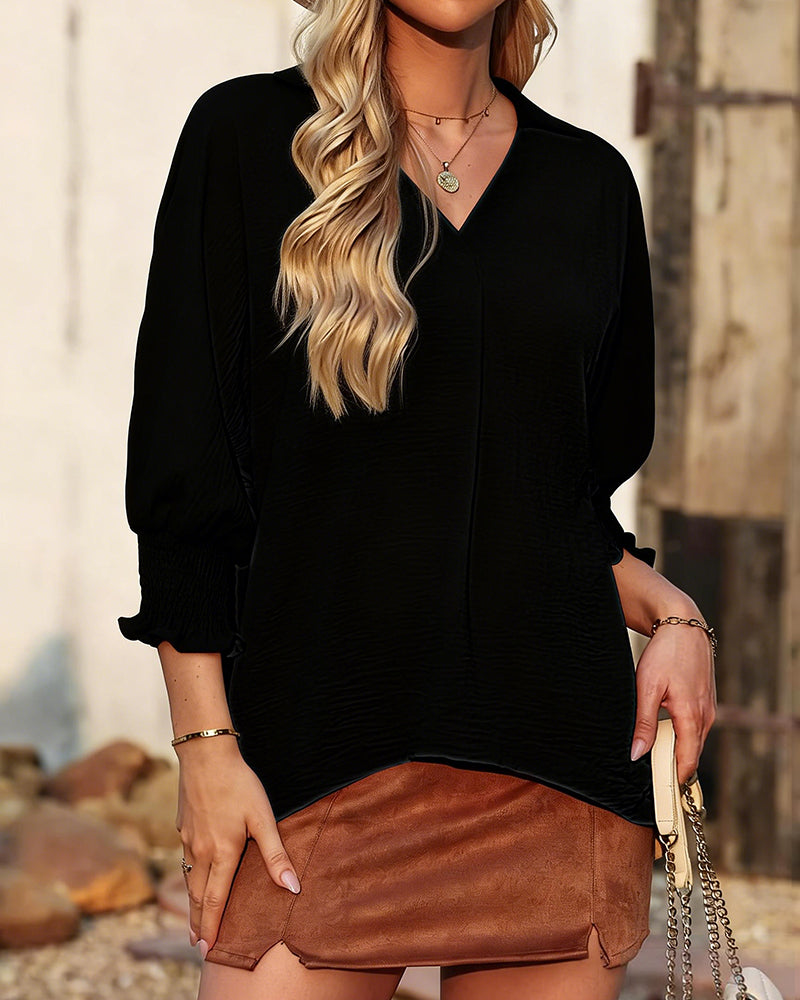 Blouse V-Hals Loose Fit 3/4-Mouw
