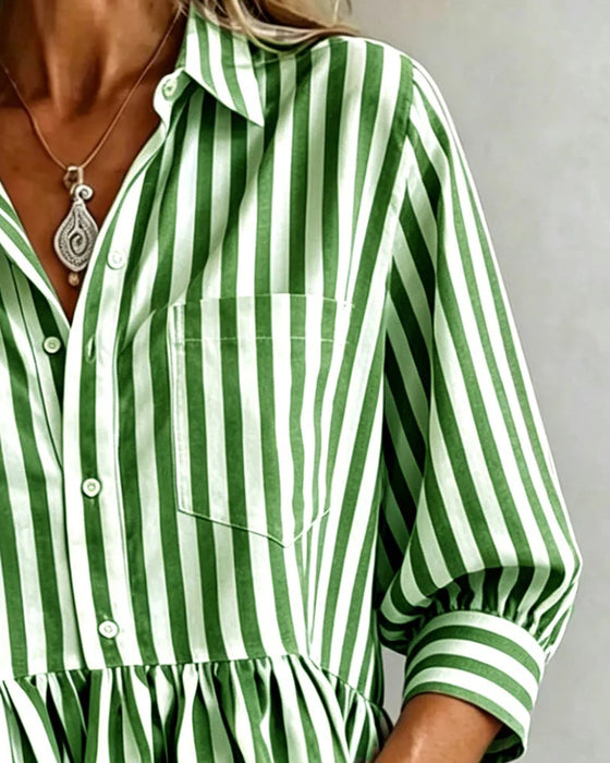 Casual Gestreepte Blouse Met Ruches