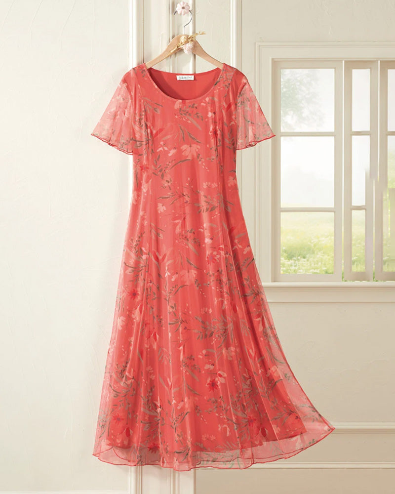 Jurk Bloemig Ronde Hals Maxi