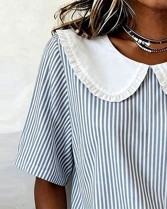Blouse Gestreept Peter Pan Kraag Korte Mouw