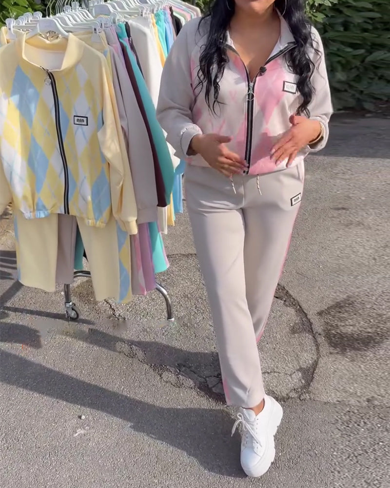 Tweedelig Set Geruit Top Met Rits En Broek