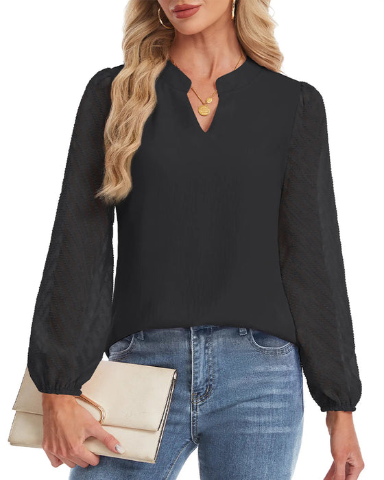 Blouse Opstaande Kraag Lange Mouw Gestructureerd Mesh
