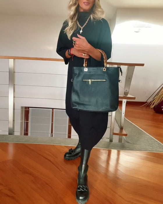 Effen kleur losse hoge kraag casual jurk