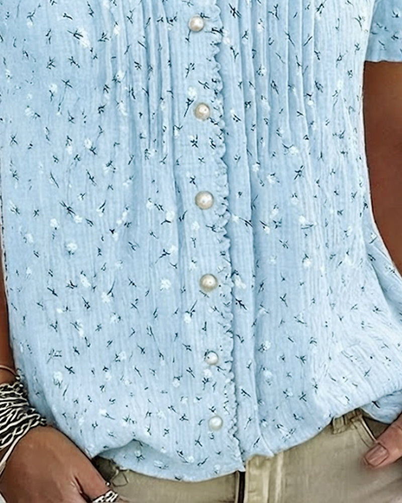 Blouse Poefmouw Bloemenprint Korte-Mouw