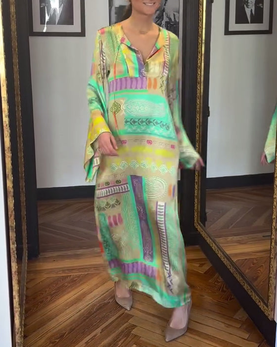 Jurk Met Lange Mouwen En Strikprint