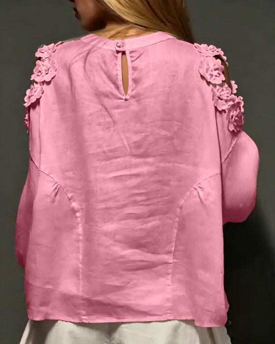 Blouses Ronde Hals Uitsparing Off-Shoulder 3D Bloemen