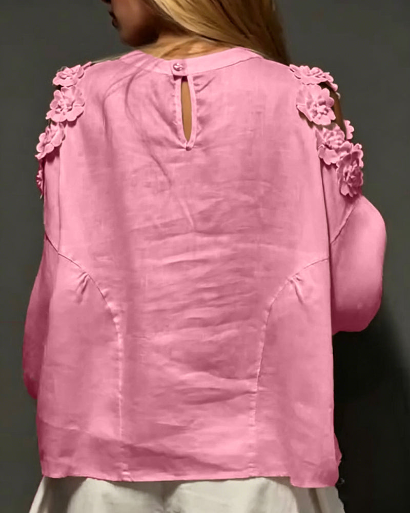 Blouses Ronde Hals Uitsparing Off-Shoulder 3D Bloemen