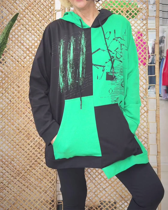 Sweatshirt casual met capuchon en colorblock print