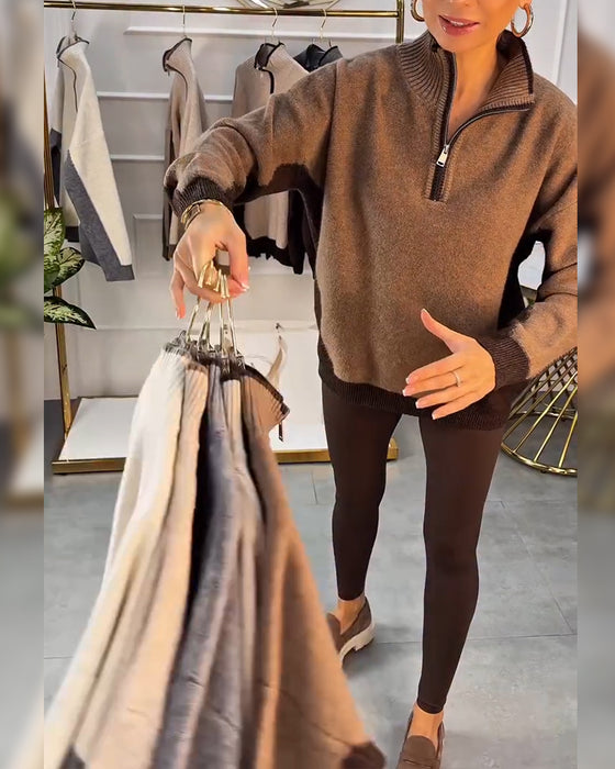 Pullover Met Halfrits En Contrasterende Kleur