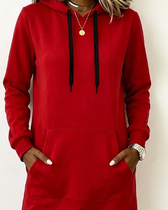 Sweatshirtjurk Effen Kleur Gebogen Zoom Capuchon