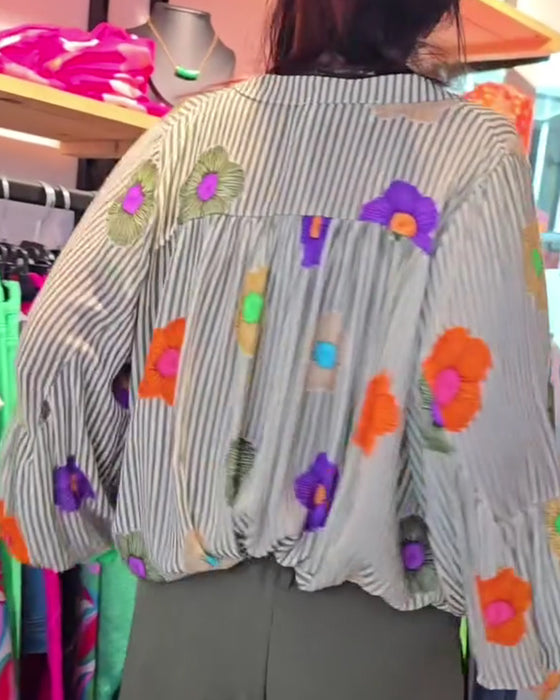 Blouses Streep Bloemen Stropdas