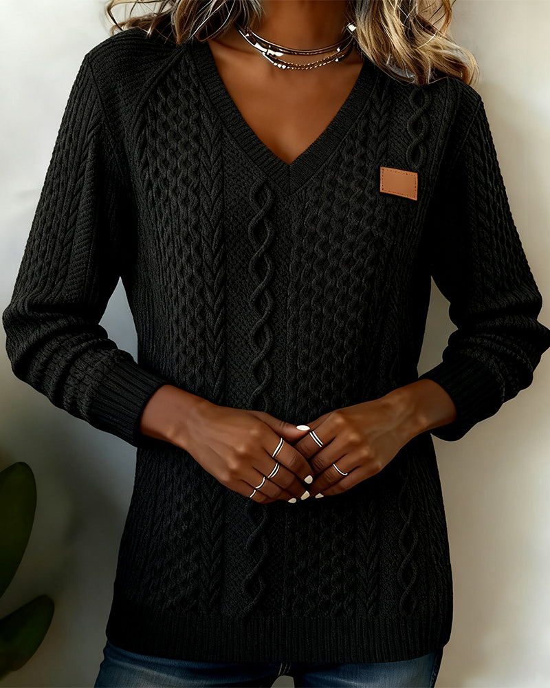 Lange Mouwen Sweatshirt Met V-Hals En Leren Label