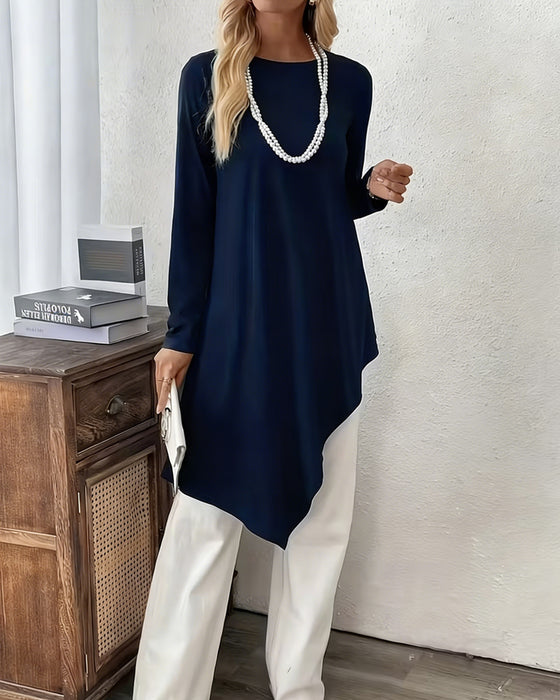 Top Asymmetrisch Middenlang Effen