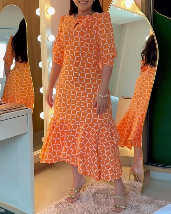 Jurk Halve Mouwen Ronde Hals Taille Print