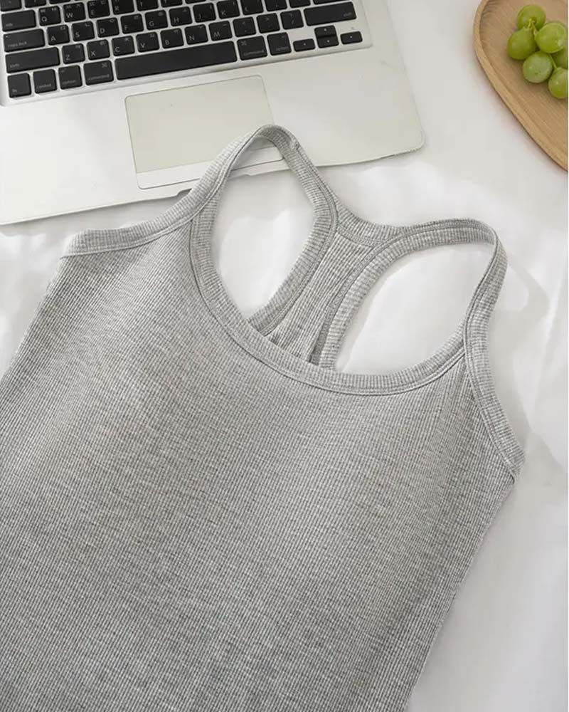 Tanktop Ingebouwde Bh Geribbeld Effen