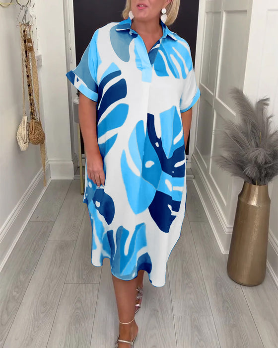 Jurk Rever Wijd Gedrukt Shirt