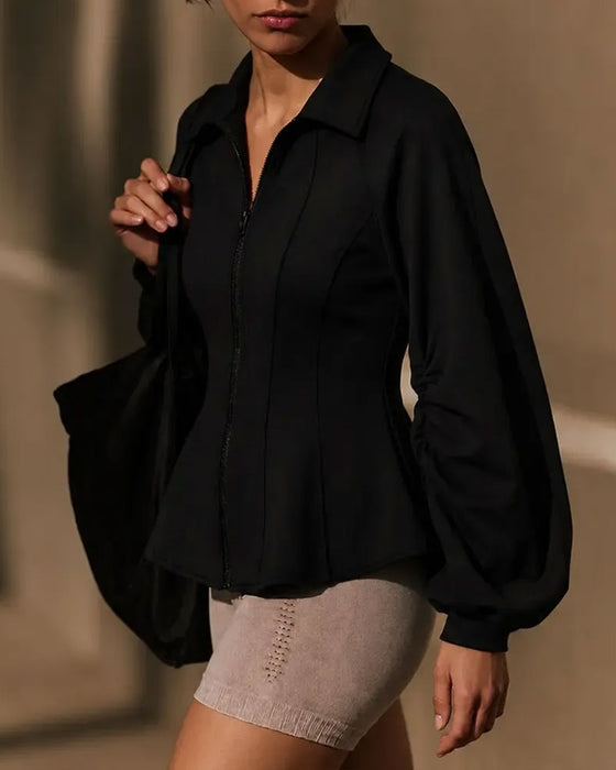 Jas Revers Rits Geplooide Taille