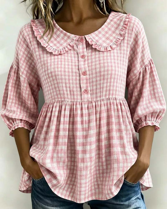 Blouse Peter Pan Kraag Ruit Getailleerd
