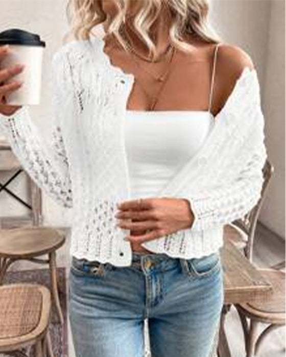 Cardigan Casual Ronde Hals Knopen Gebreid