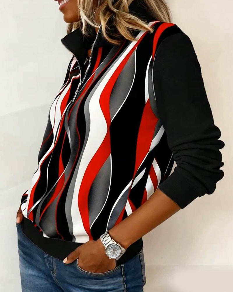 Langmouwige Gedrukte Sweatshirt Met Halve Rits