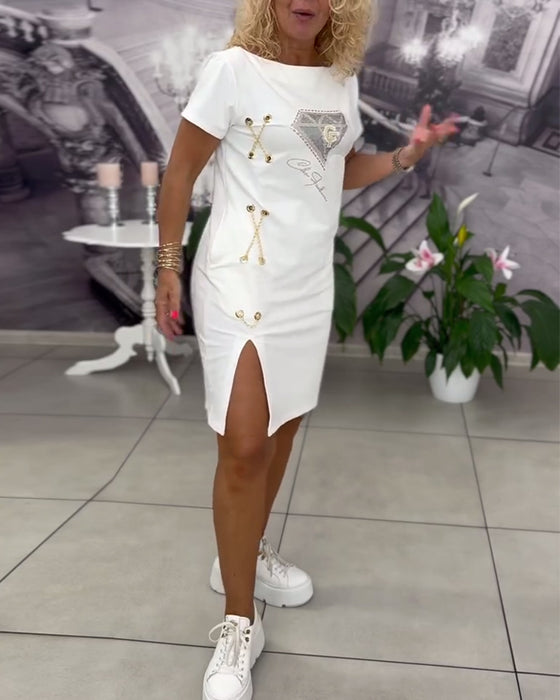 Jurk Bedrukt Nauwsluitend Split