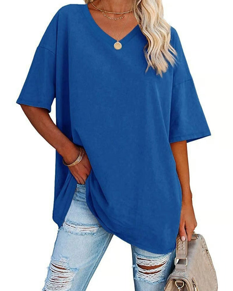 T-Shirt V-Hals Los Casual Korte Mouw