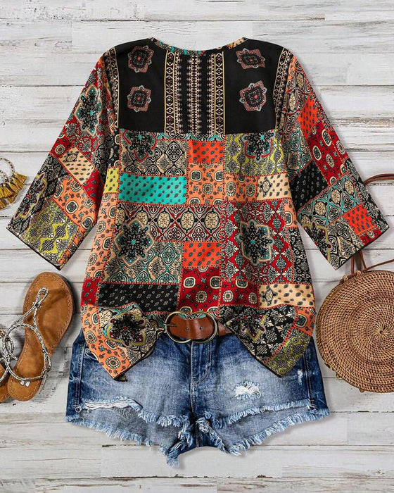 Gepleisterd T-shirt Met Vintage-Prints