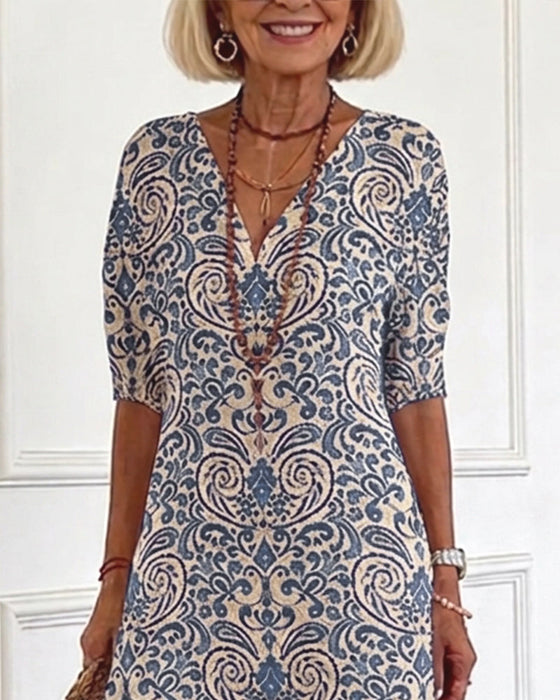Jurk Vintage Bloemenpatroon V-Hals Maxi