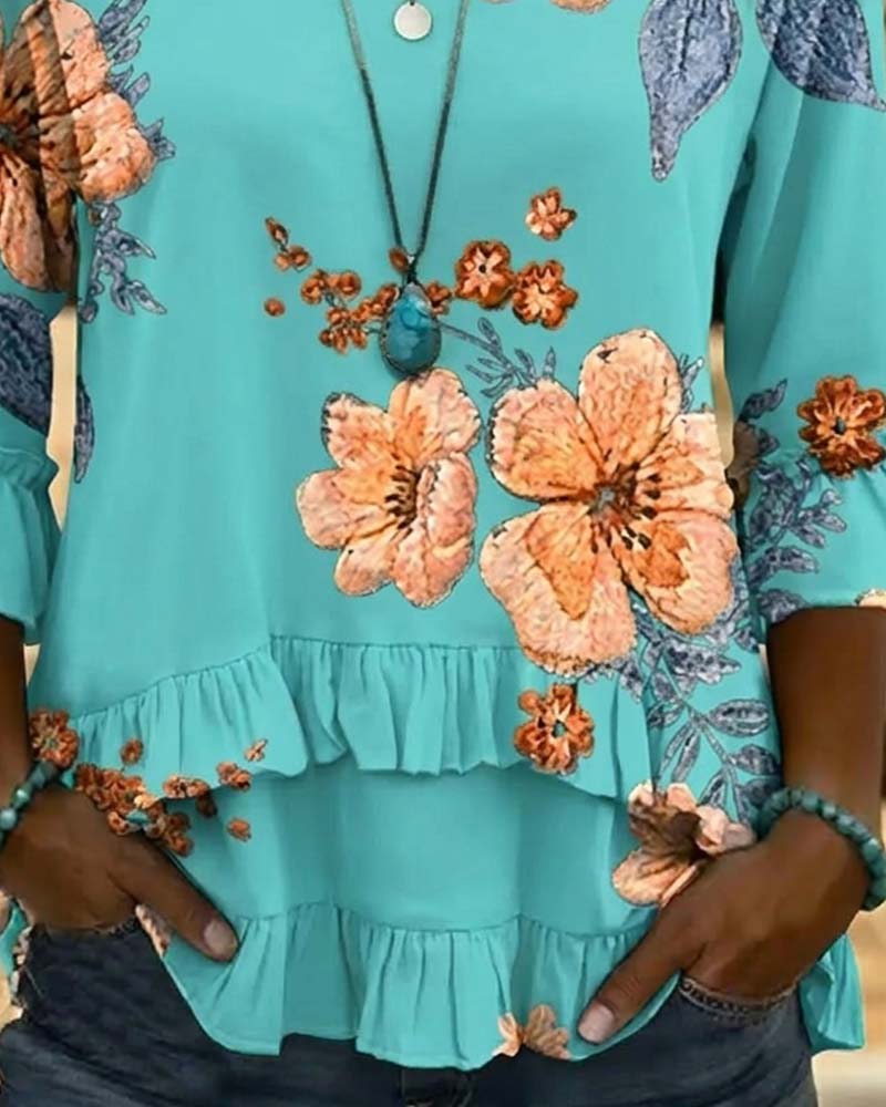 Blouse V-Hals Vintage Bloemen Loose Fit