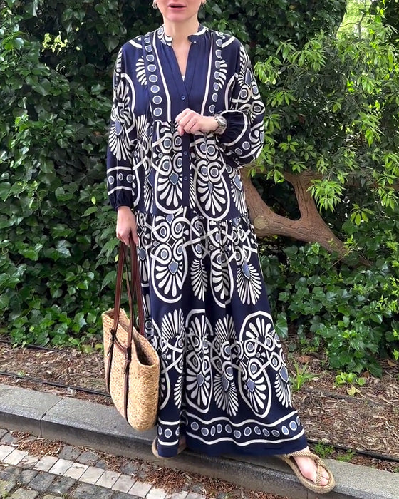 Casual jurk met lange mouwen en retroprint