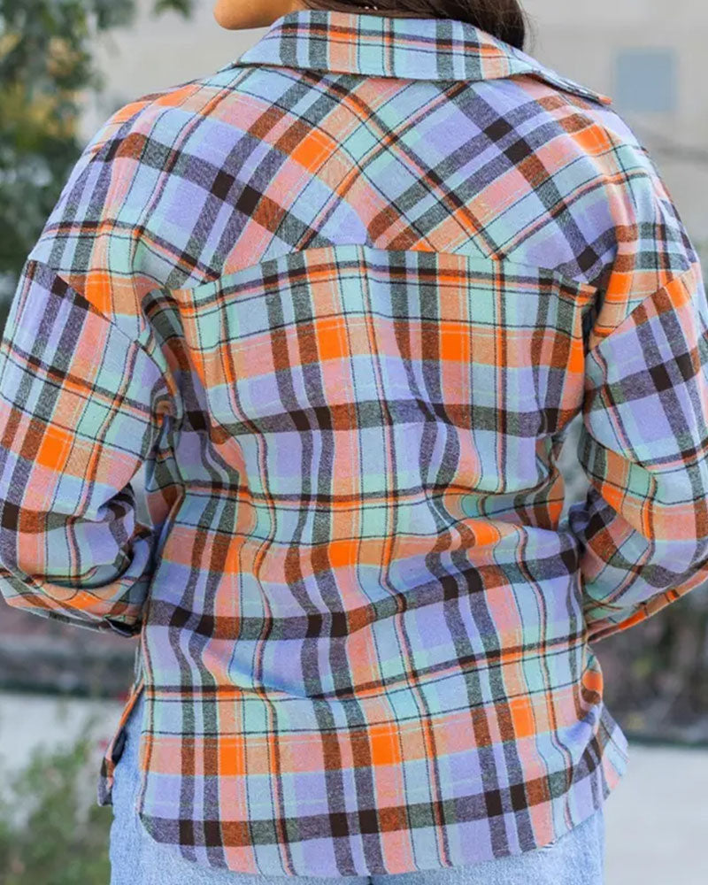 Blouse Kleurblok Geruit Casual Overhemd
