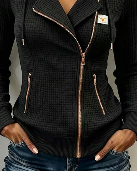 Jas Schuine Rits Wafel Capuchon