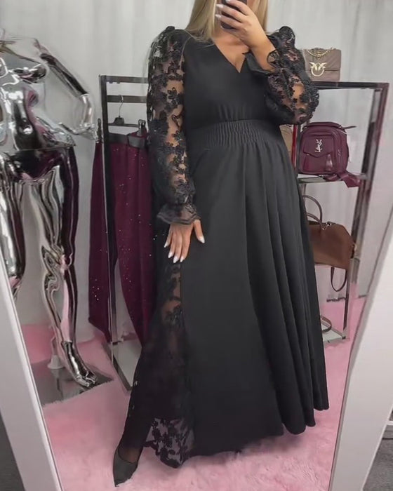 Jurk Kant Stiksel V-Hals A-Zoom