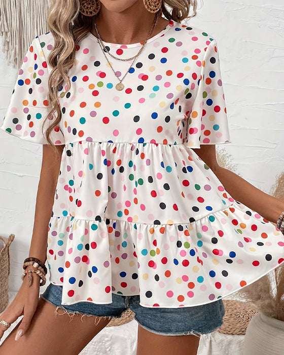 Blouse Kleurrijk Polka Dot Babydoll